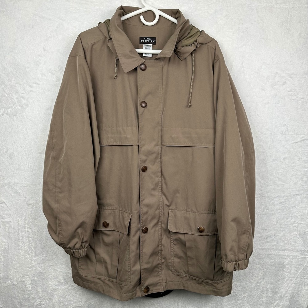 VTG L.L.Bean Traveler Jacket Mens M Brown 3-in-1 Fleece Long Lined Hooded Parka